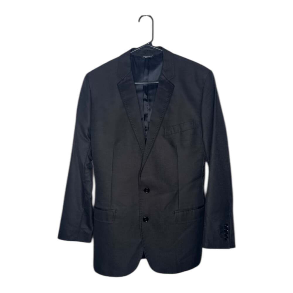 Dolce & Gabbana Black Micro-Pattern Cotton-Piqué Two-Button Blazer